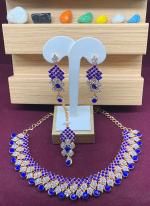 Royal Blue Latest Diamond Studded Fancy Choker Necklace Set